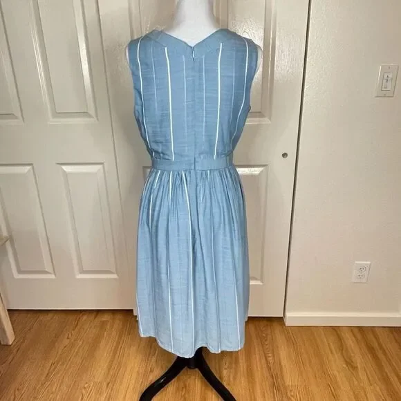 Gal Meets Glam Collection Button Front Surplice Dress Blue With White Stripes Si - Picture 4 of 14